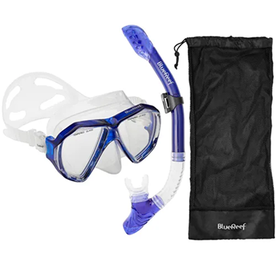 Blue Reef Valiant Mask with Cortes Dry Snorkel & Mesh Bag Snorkeling Combo